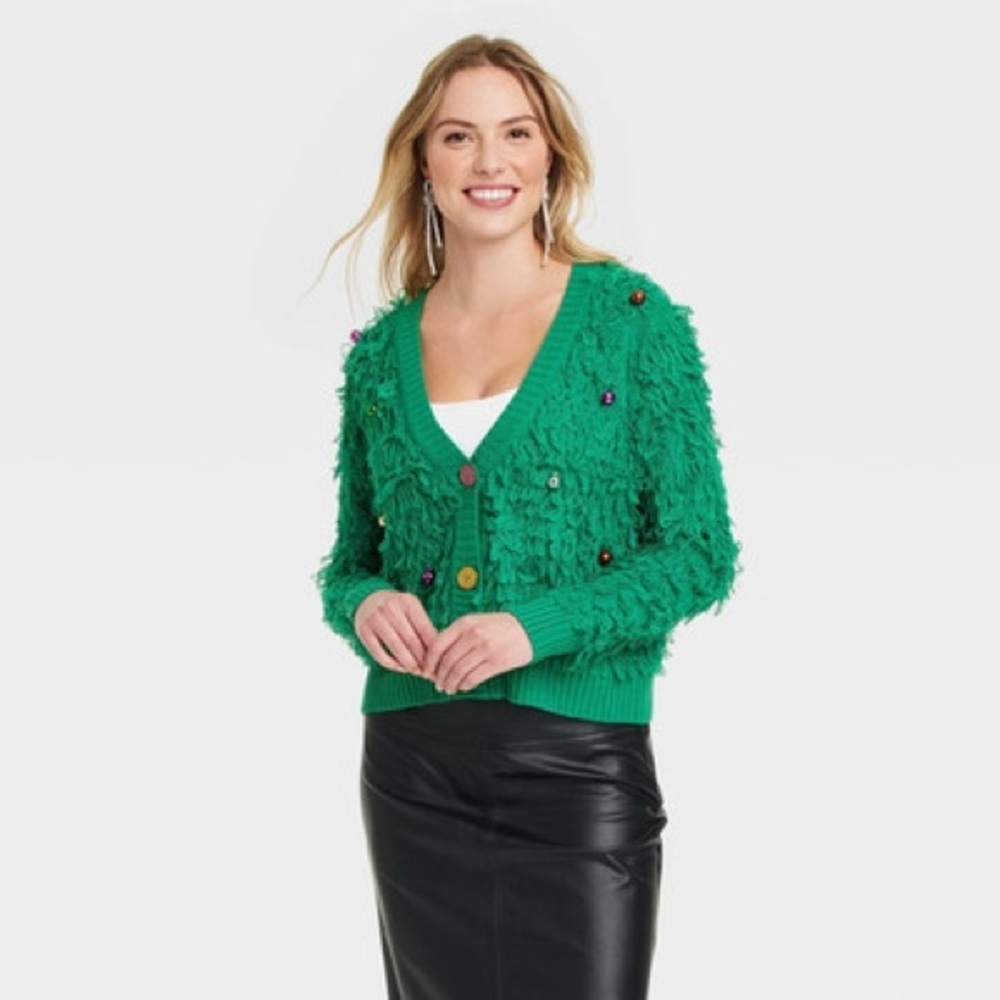 33 Degrees Green Women's Cardigan with Textured Design